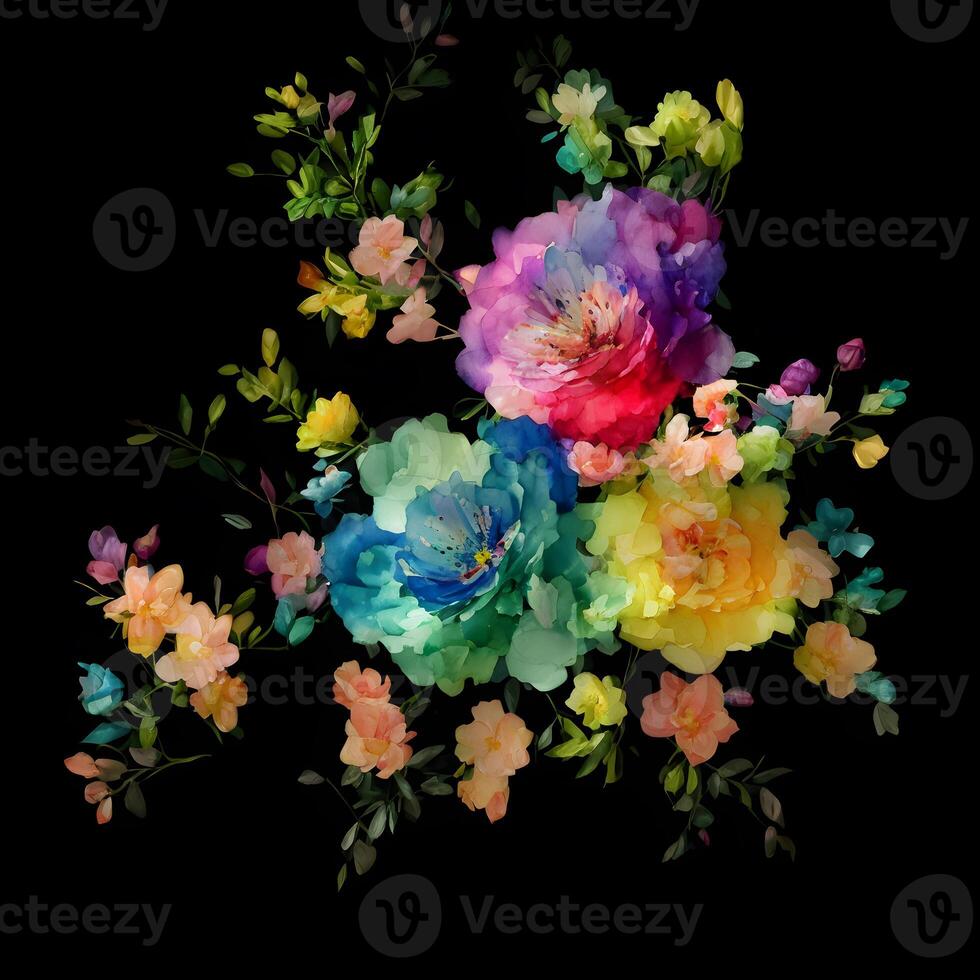 Bouquet of flowers, Flower background, Abstract floral background, Botanical watercolor illustration, photo