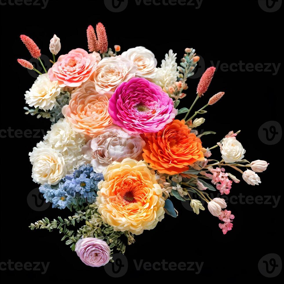 flor ramo de flores pinturas, flor ilustración, botánico acuarela ilustración, vistoso floral acuerdo, generativo ai foto