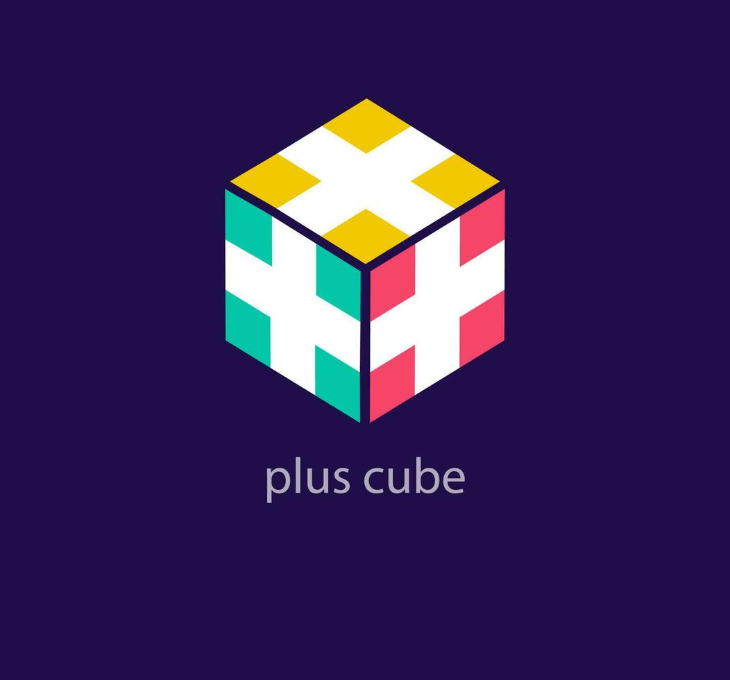 Creative health plus cube logo. Unique design color transitions. Private health center logo template. vector. vector