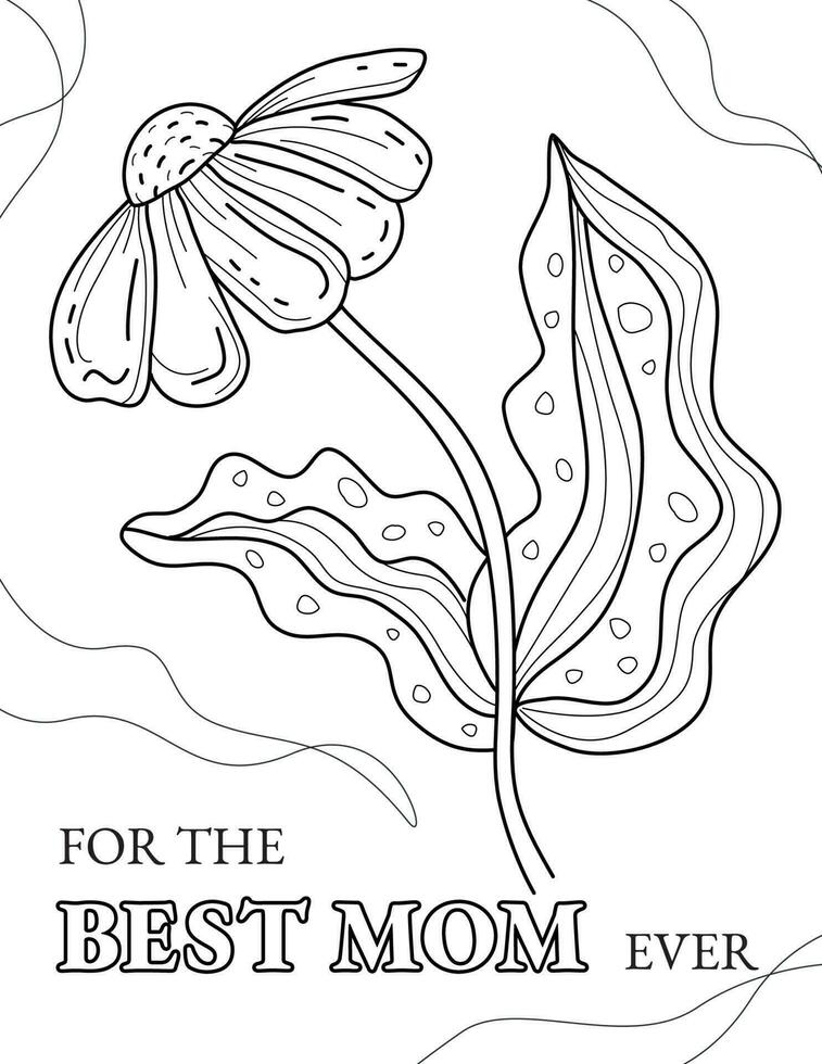 Happy Mother's day. Hand drawn coloring pages for kids and adults. Beautiful drawings with patterns and details. Spring coloring book pictures with blooming branches, flowers, smile, stickers, quotes vector