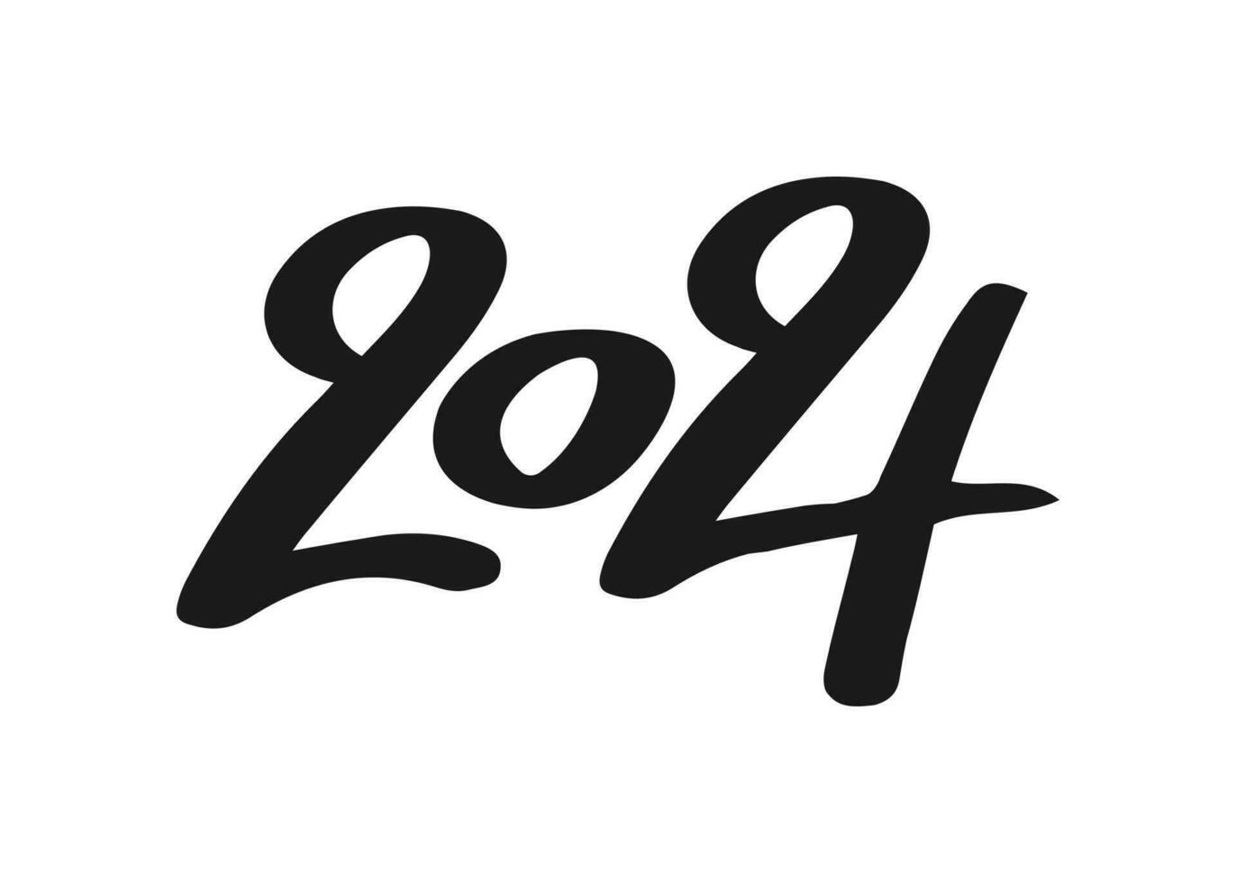 Vector handwritten design template for number 2024. The illustration includes a black label logo that can be used for diaries, notepads, calendars and web pages.