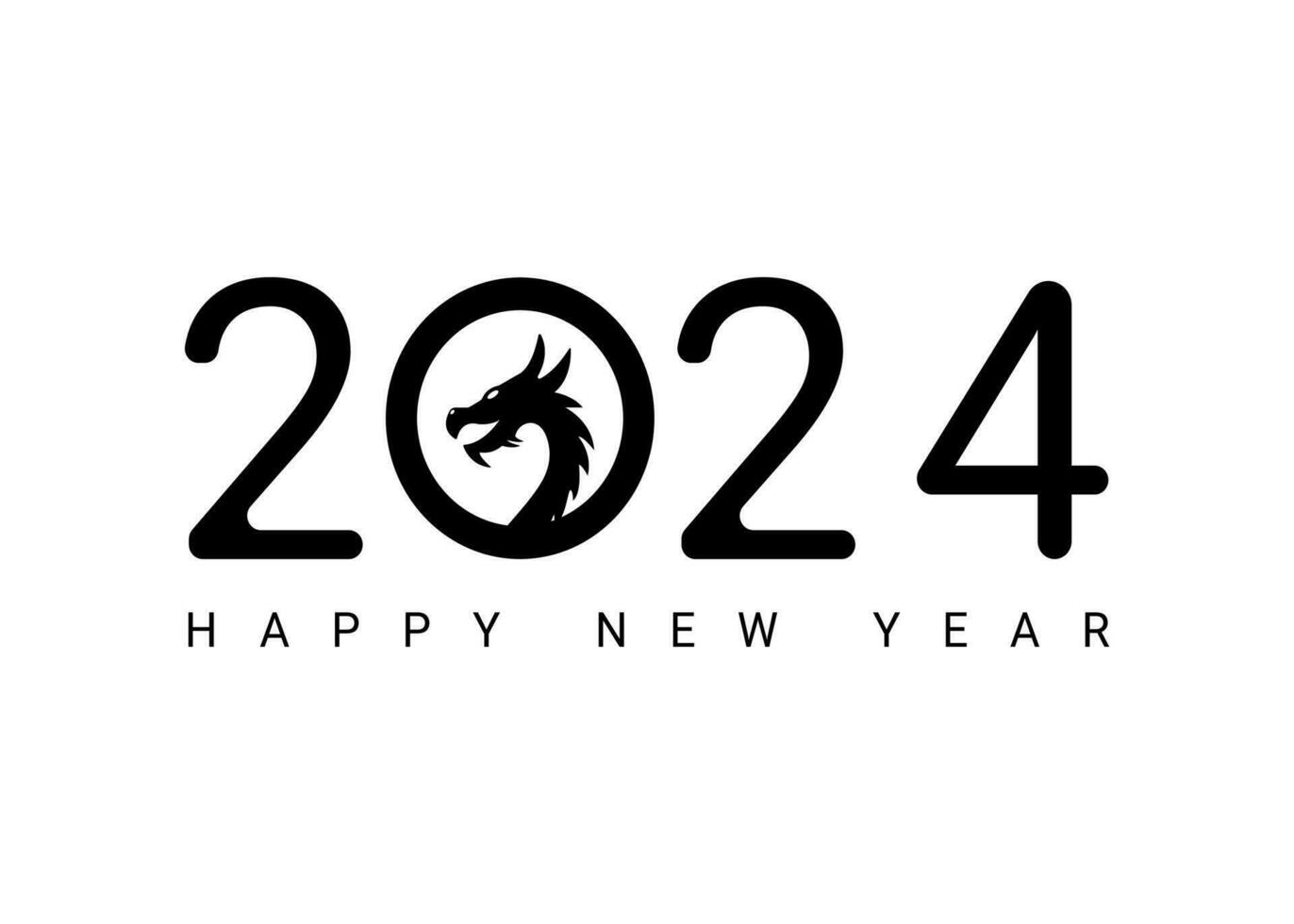 Vector design template for the number 2024 with dragon in circle. The illustration includes a logo in the form of a black label, which can be used for diaries, notebooks, calendars, and web pages.
