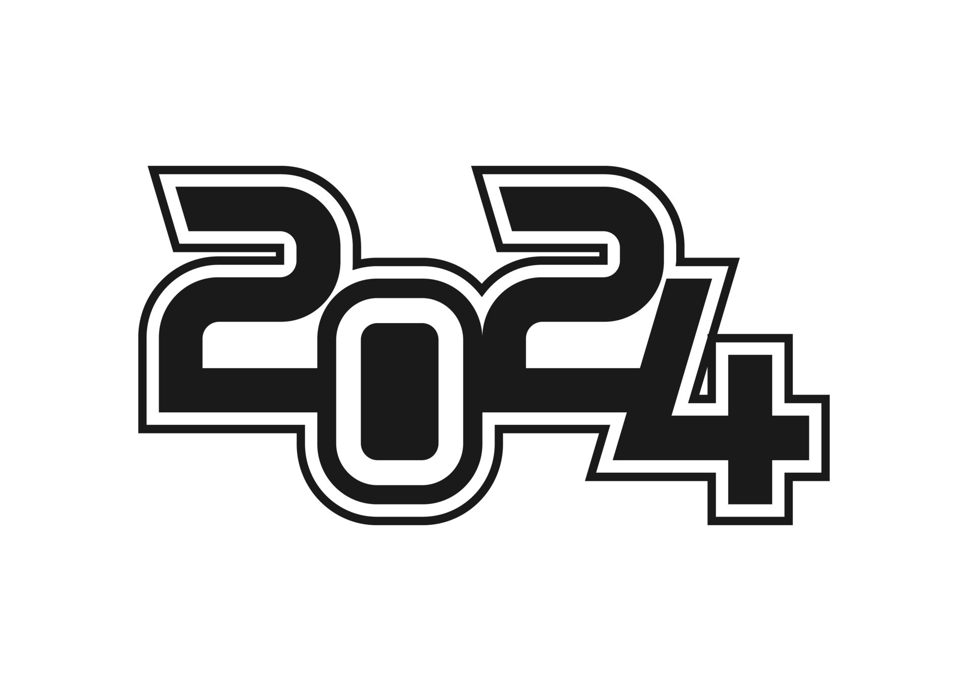Vector design template for number 2024 black with double outline. The