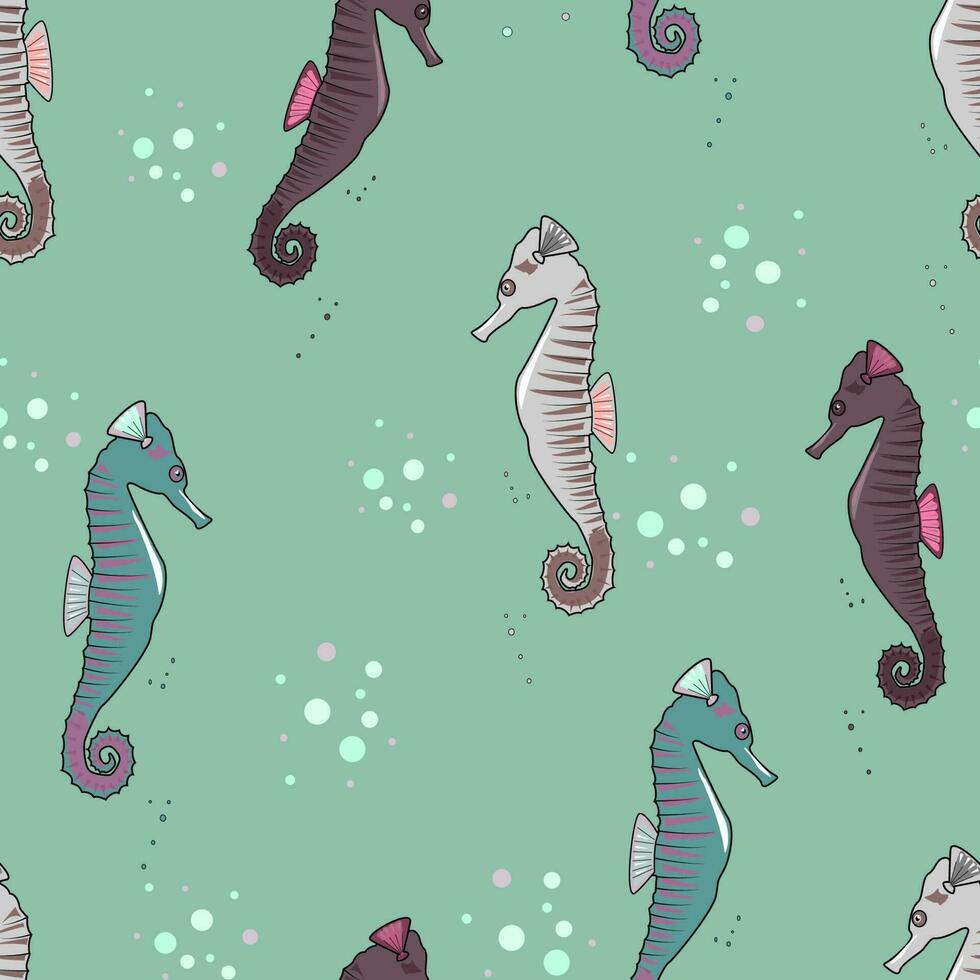 vector seamless pattern of the sea, seahorses, underwater. Background for paper, fabric, web. summer.