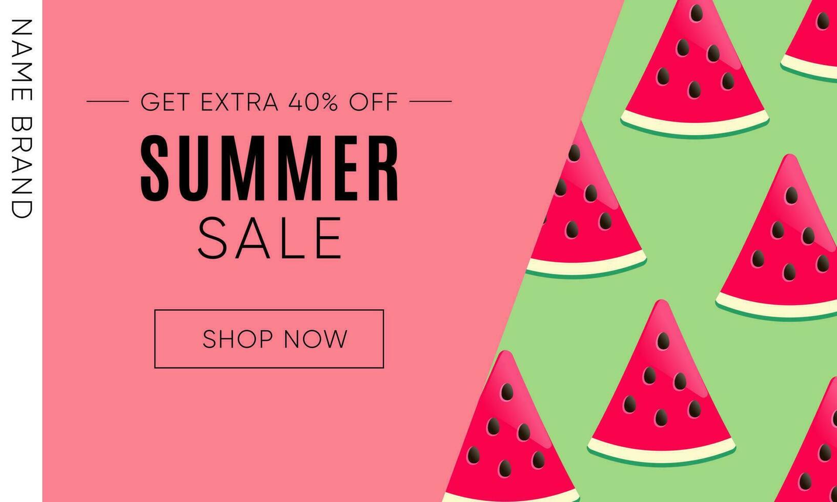 Summer banner with watermelon on pink and green background vector