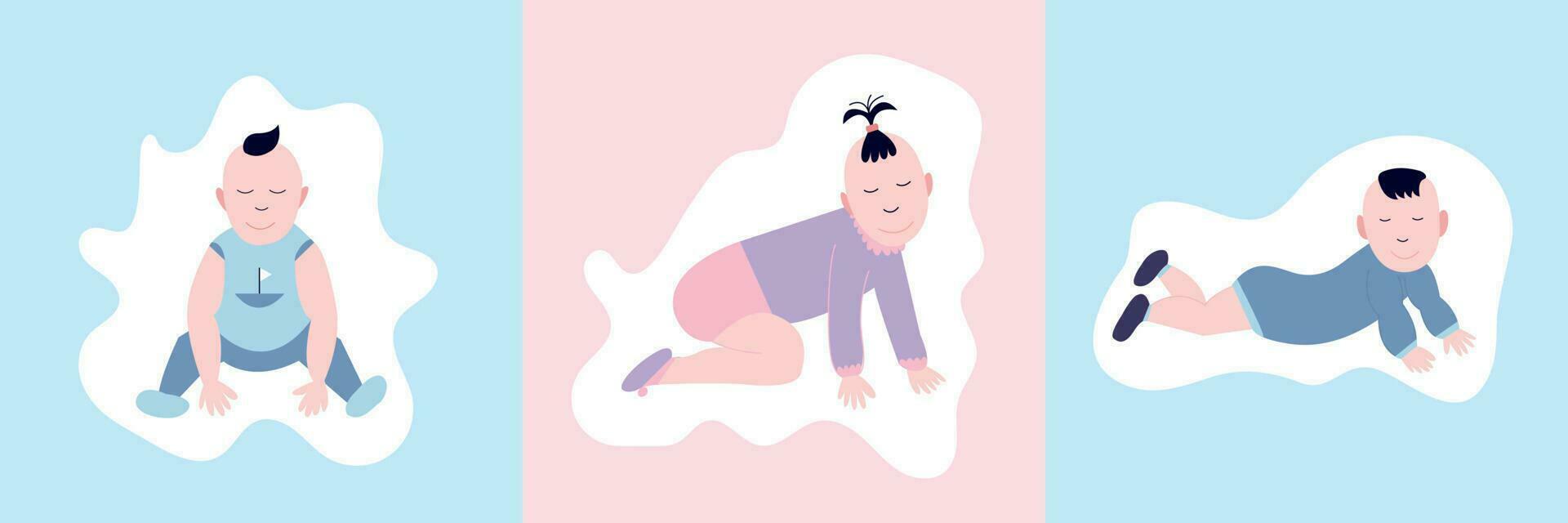 linda bebé tarjetas para él o ella fiesta. vector niños pequeños rosado y azul ilustración para ducha bebé.