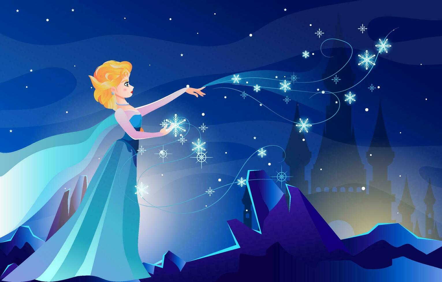 Snow Princess with Castle Background vector