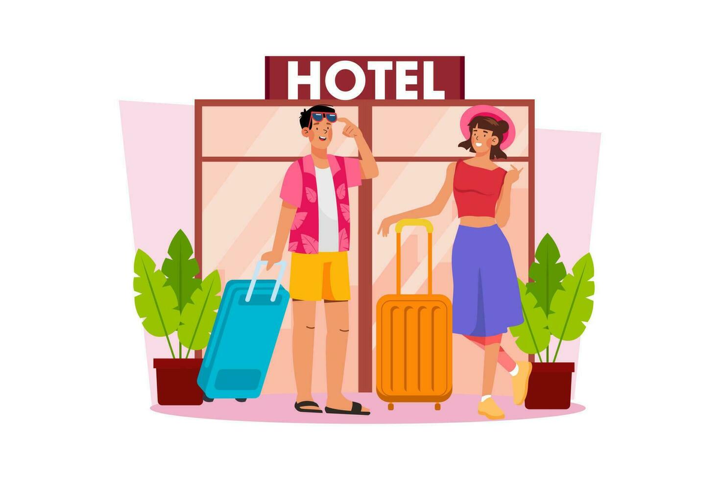 A couple booking a hotel room for vacation vector