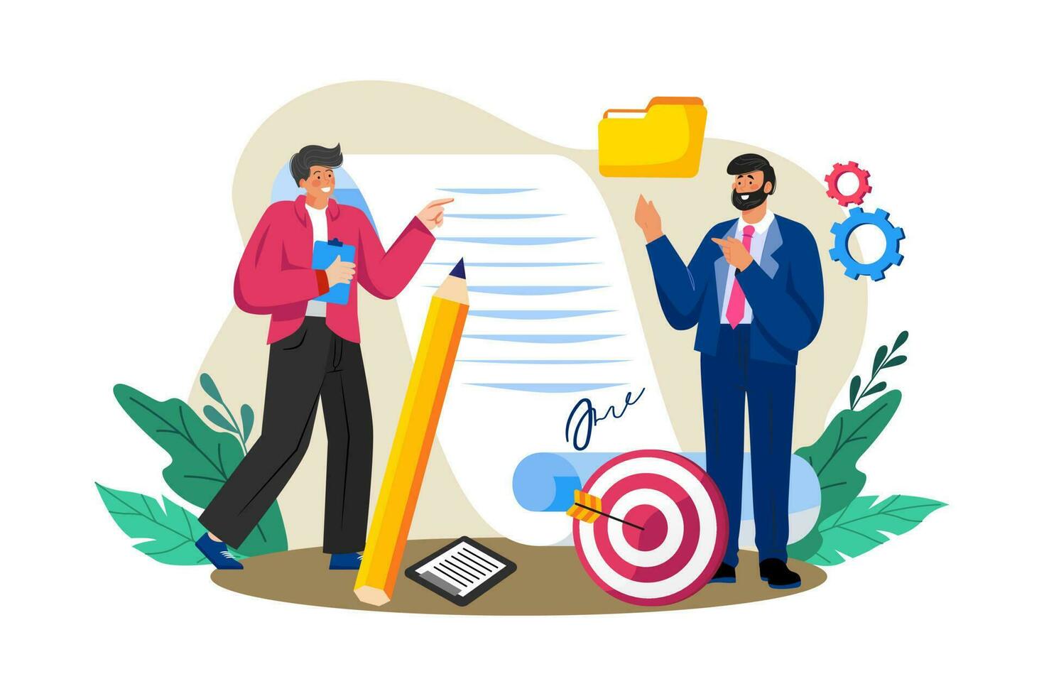 A business owner negotiates a contract with a supplier. vector