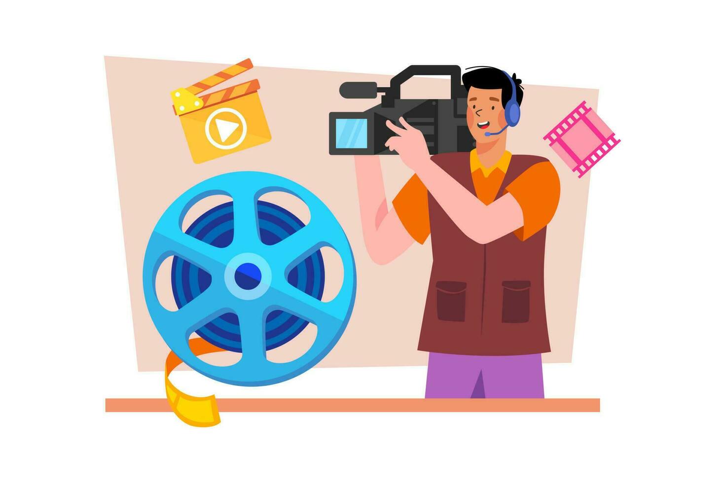 A filmmaker shoots a short film to submit to a festival. vector