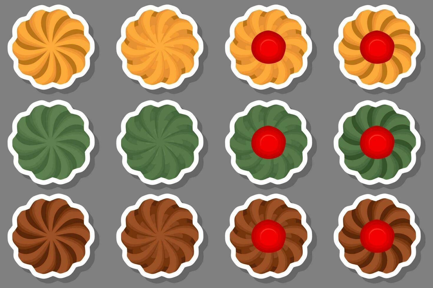 gran juego de galletas caseras de diferentes sabores en galletas de pastelería vector