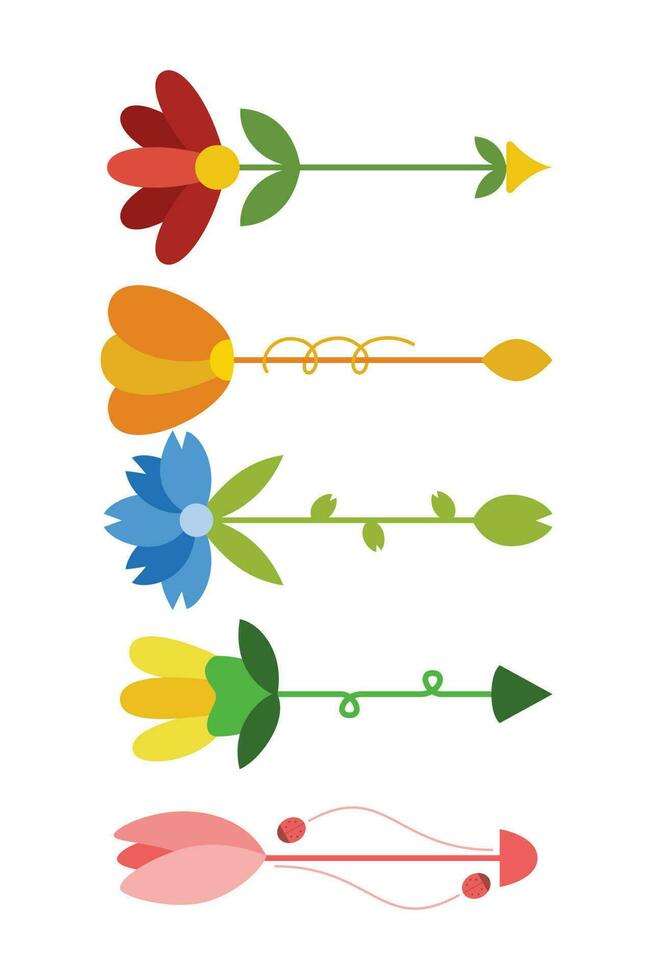 Creative Decorative Arrow Element. Beautiful Floral and Indian Ethnic Arrows. Cupid arrow with flowers and hearts. Valentine's Day, love, romantic concept.Vector illustration. vector