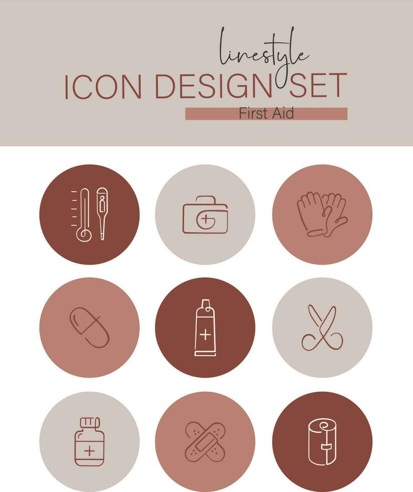 Linestyle Icon Design Set First Aid vector