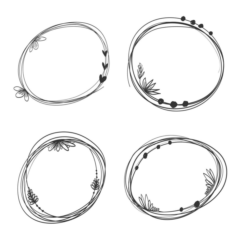 garabatear Escribiendo. mano dibujado floral circulo marco. elegante guirnalda con hojas elemento para Boda diseño, para cumpleaños tarjetas, carteles vector