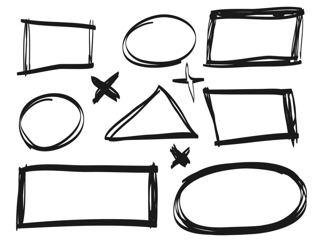 set of Hand drawn scribble line circles and square box. use for message note mark design element. doodle vector illustration