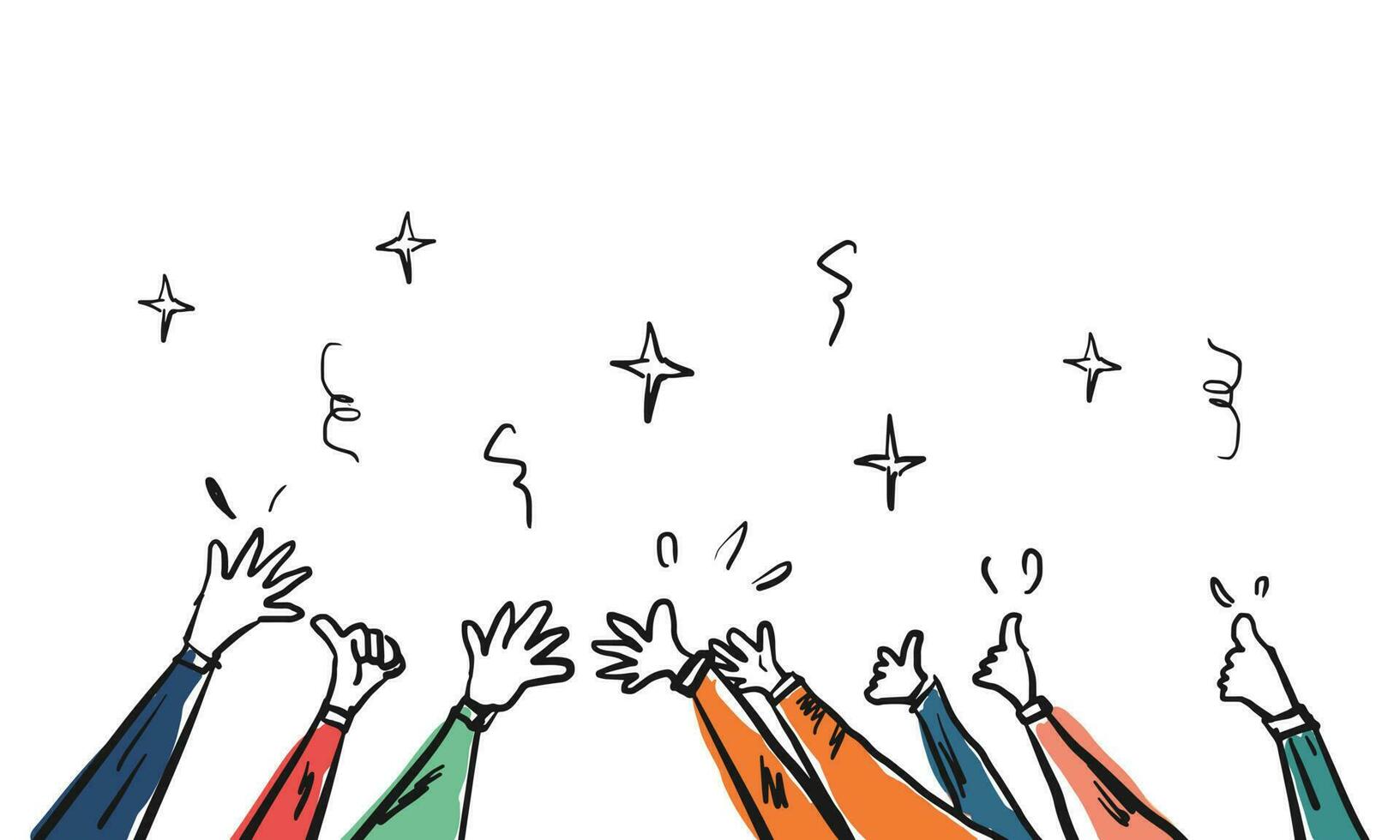 Hand drawn of hands up, clapping ovation. hands gesture on doodle style. vector illustration