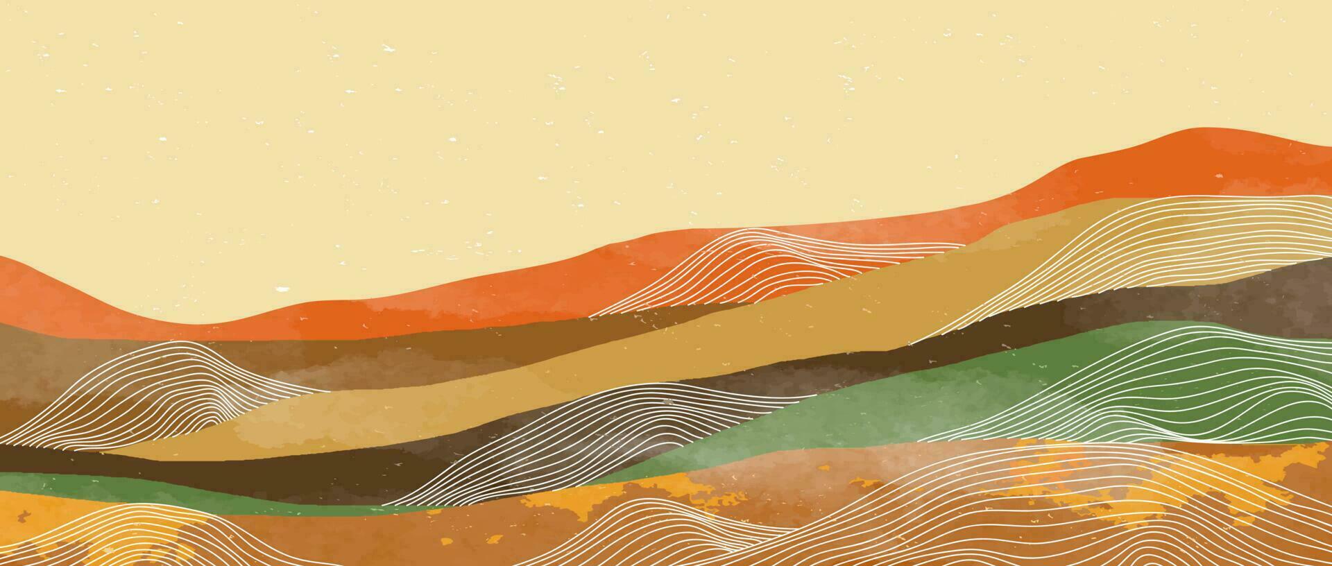 Natural abstract mountain with line art. Mid century modern minimalist art print. Abstract backgrounds landscape. vector illustrations