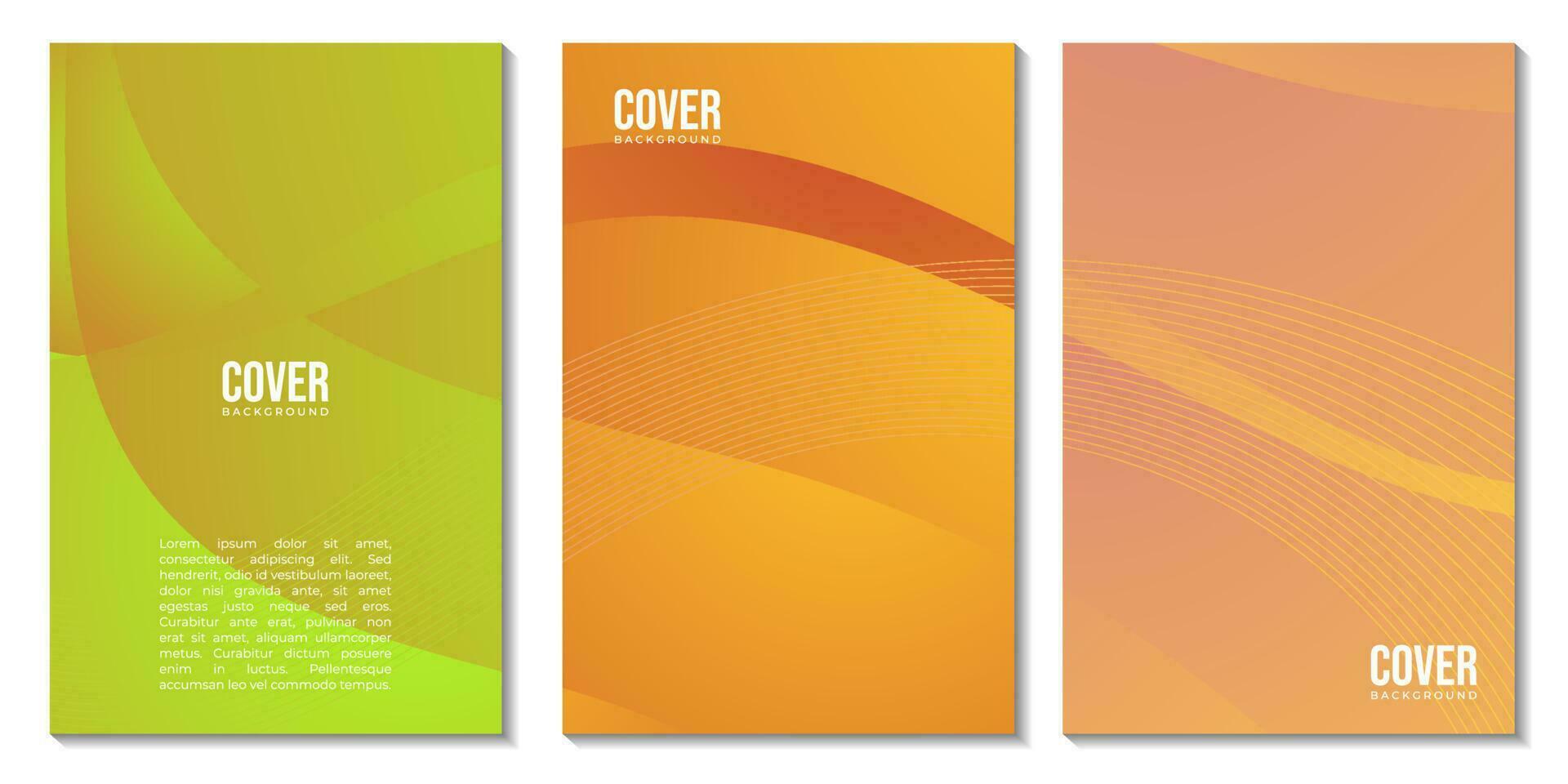 set of covers with abstract orange colorful wave gradient background vector illustration