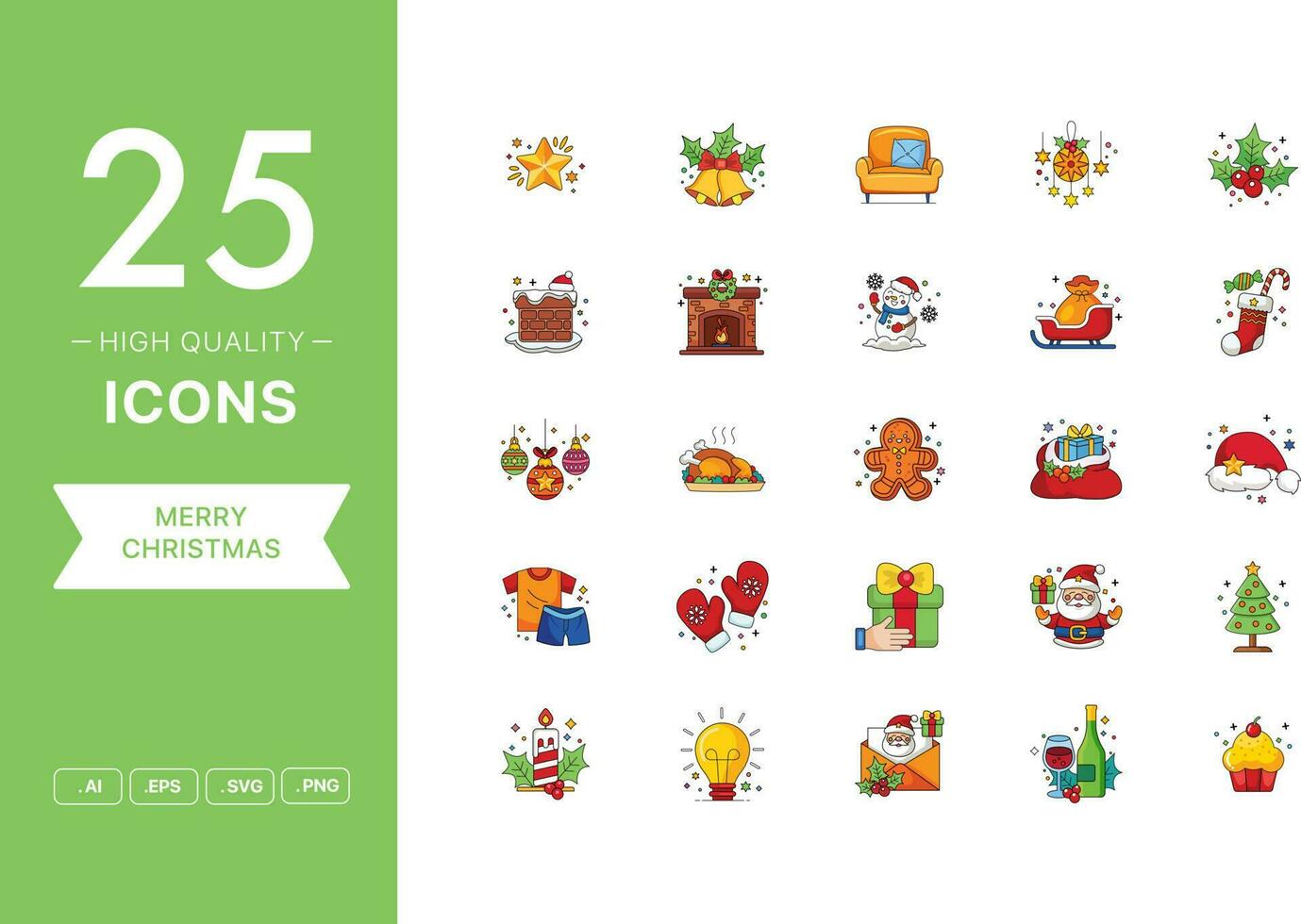 Vector set of Merry Christmas icons