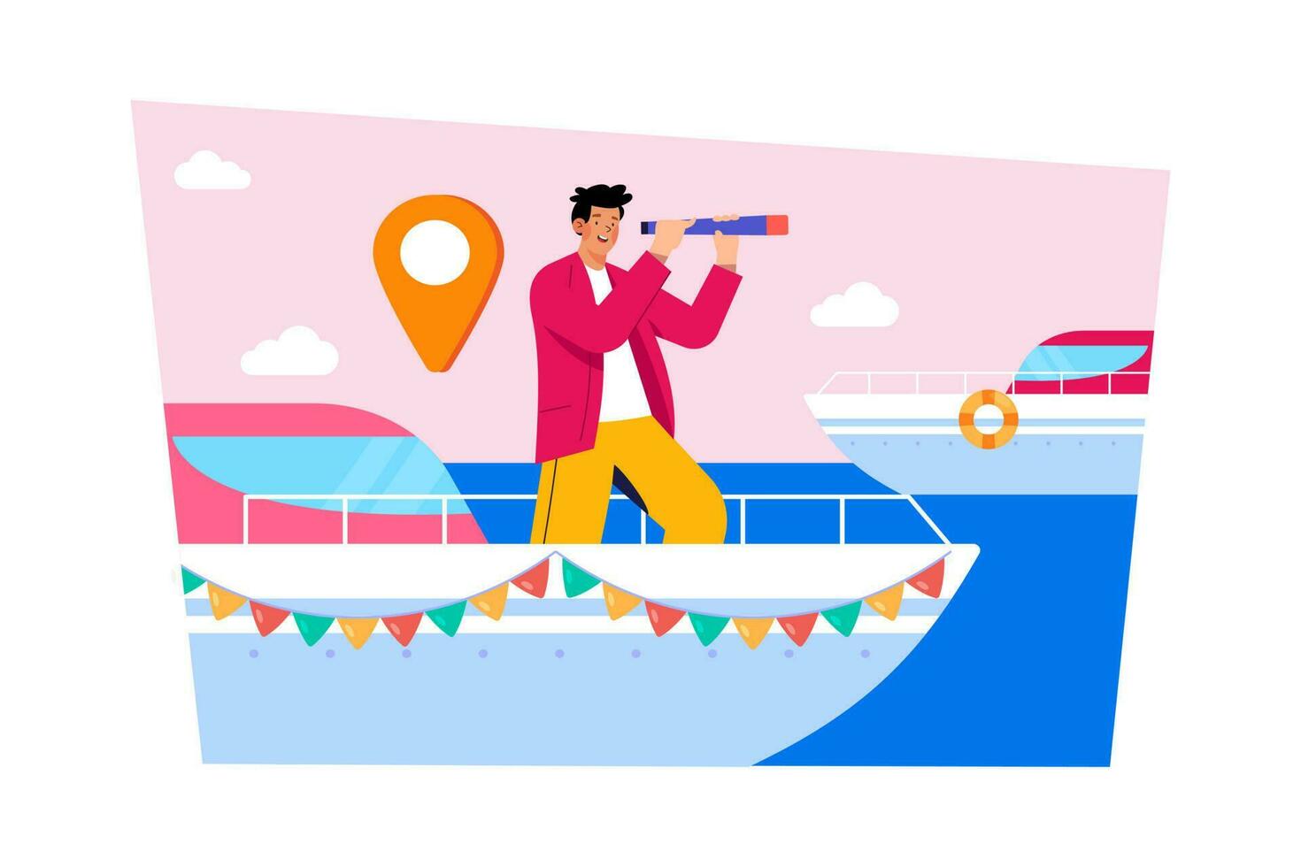 People take a boat to explore foreign destinations vector