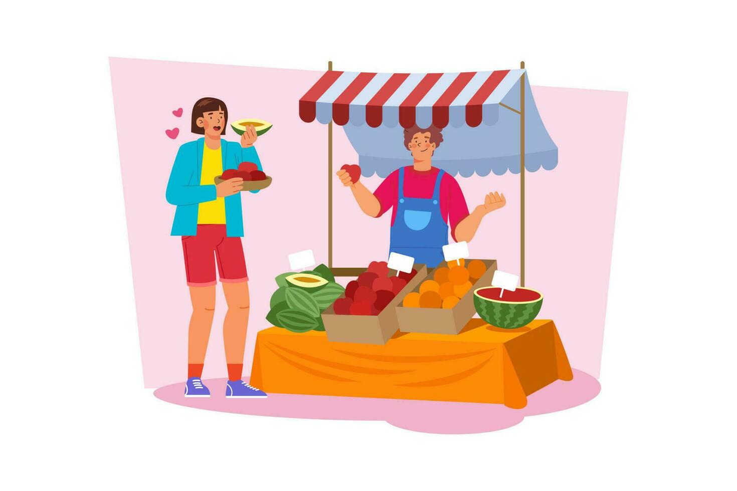 A woman trying different local foods to find local specialties vector