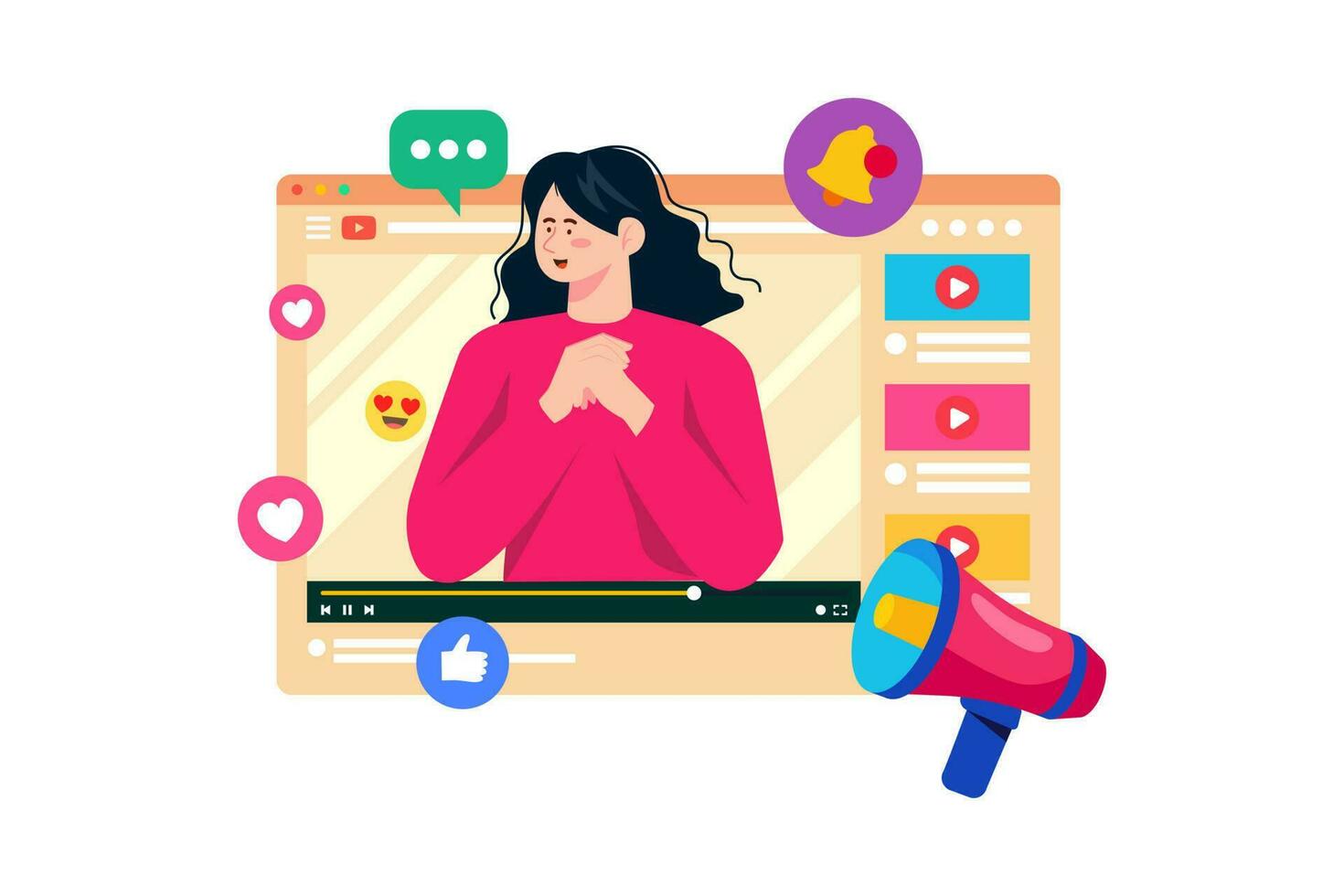 A video marketer uses video content to reach and engage audiences. vector