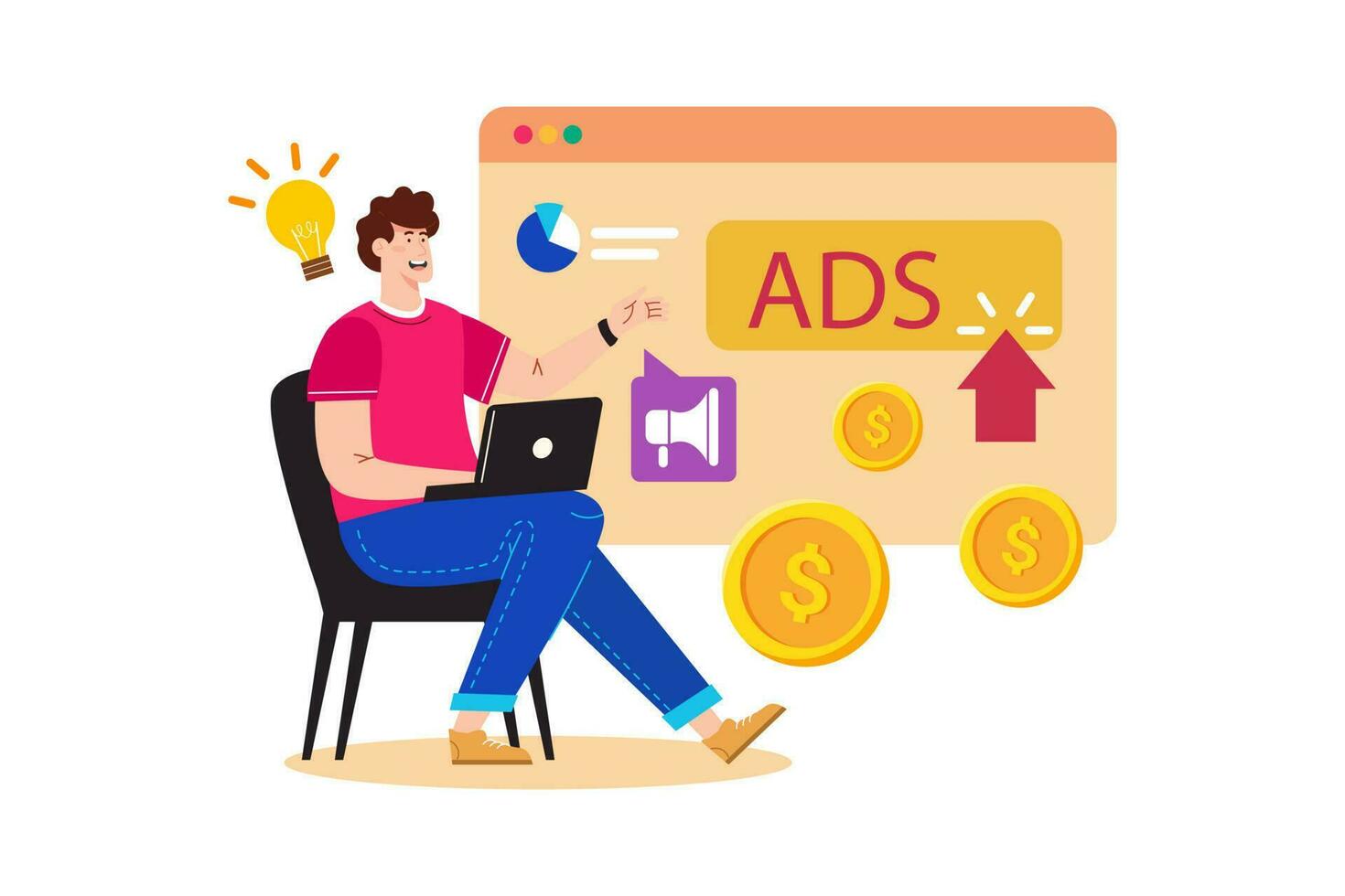 un pago por clic experto gestiona en línea publicidad campañas para un negocio. vector