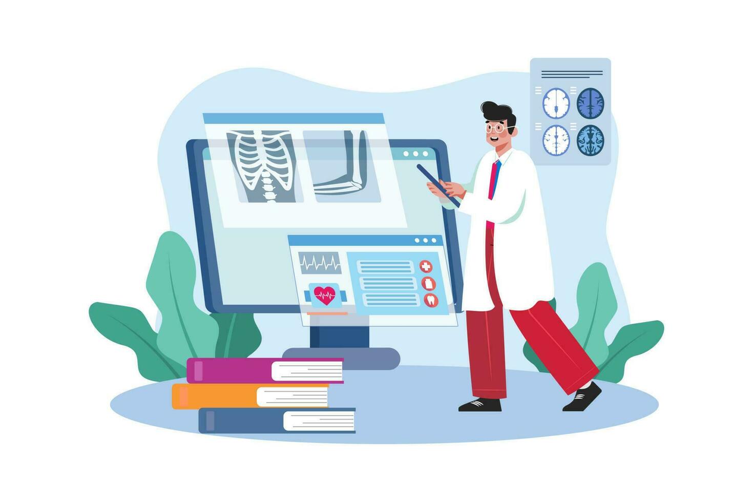 A radiologist uses medical imaging to diagnose and treat diseases. vector