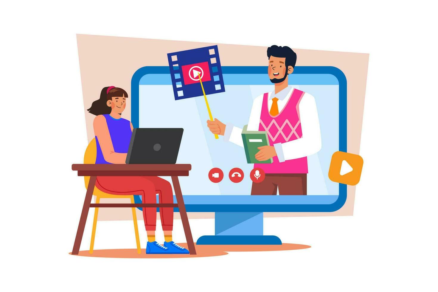 An instructional designer creates training videos for a company. vector
