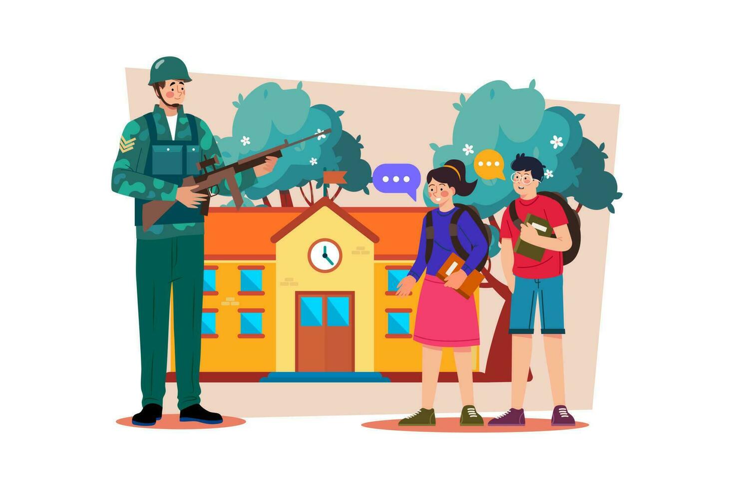 Schools organize assemblies and activities to educate students about the importance of Memorial Day. vector