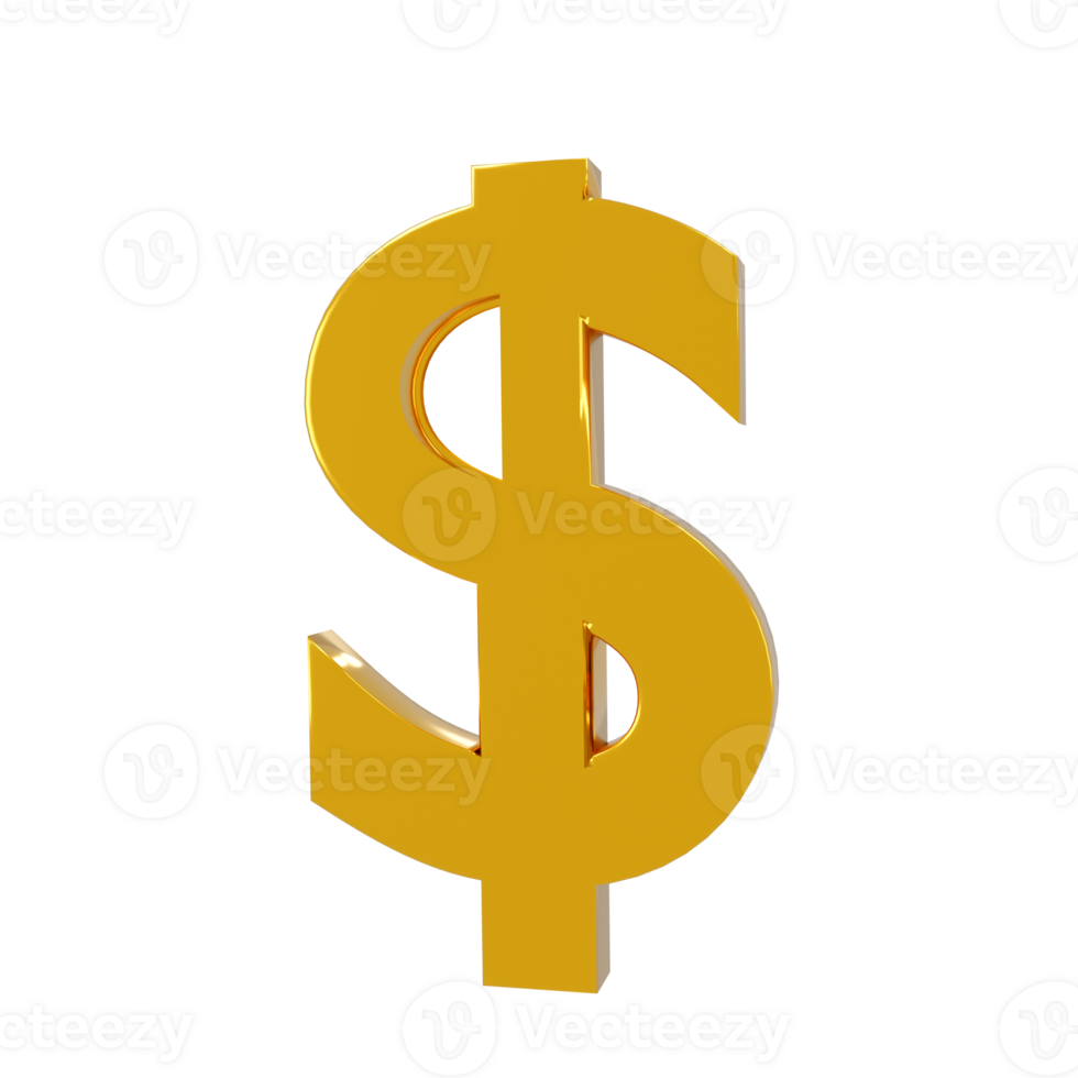 gyllene dollar symbol. mynt med dollar tecken.3d tolkning png
