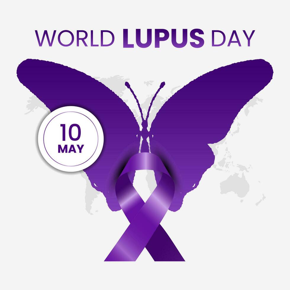Vector illustration of World Lupus Day with awareness ribbon and butterfly.