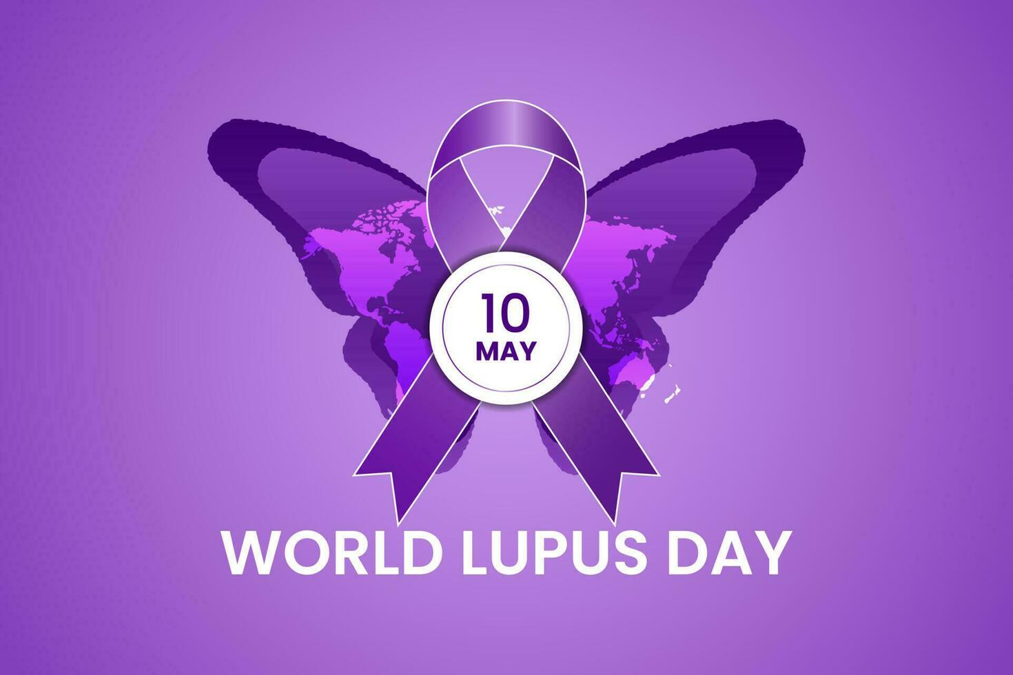 Vector illustration of World Lupus Day with awareness purple ribbon and butterfly for chronic autoimmunity awareness.