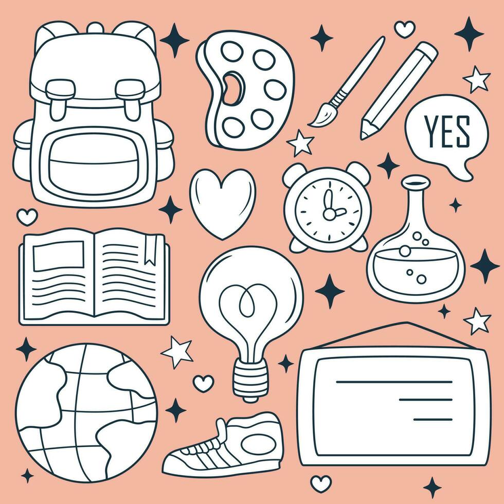 Vector school set icons hand drawn element doodle