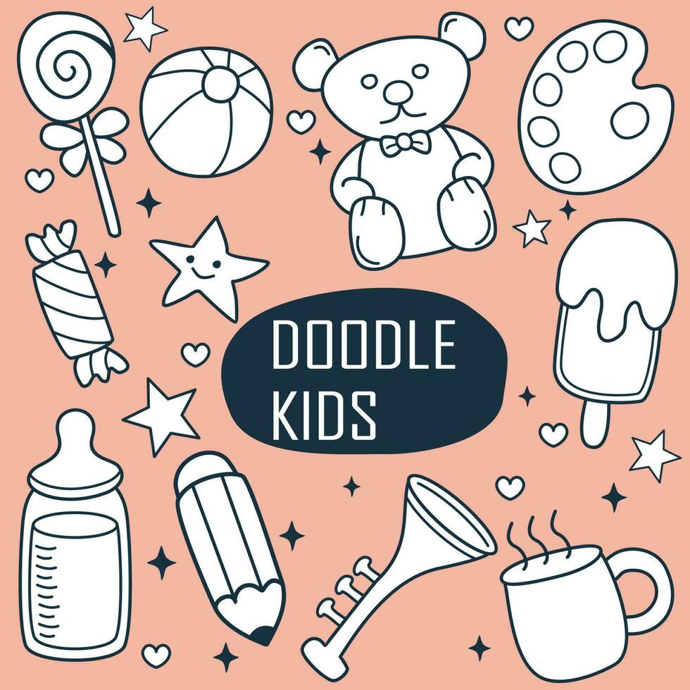 Vector kids icons hand drawn element doodle