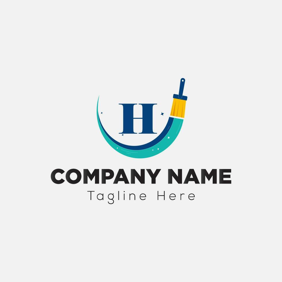 Paint Logo On Letter H Template. Paint Logo On H Letter, Initial Paint Sign Concept Template vector