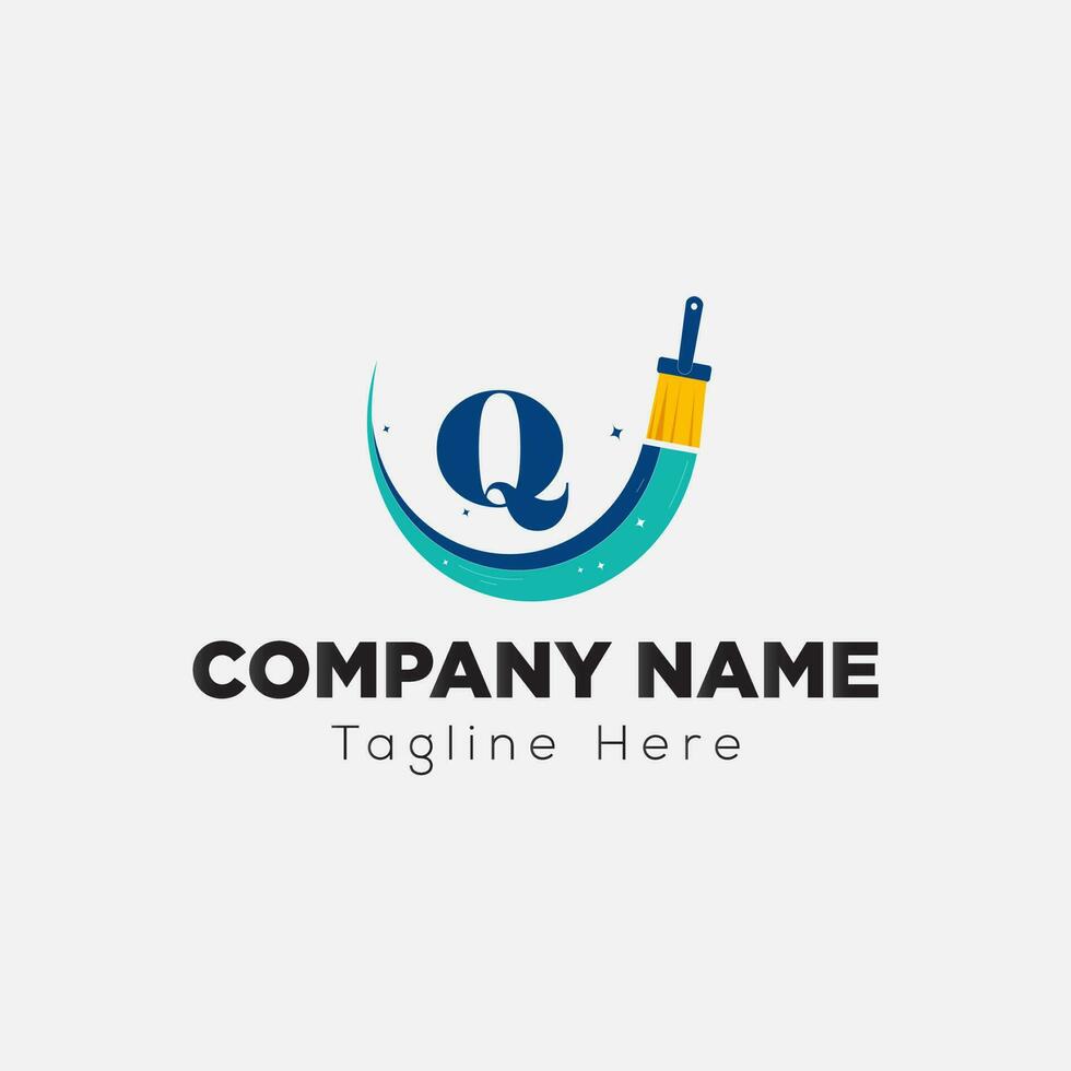 Paint Logo On Letter Q Template. Paint Logo On Q Letter, Initial Paint Sign Concept Template vector