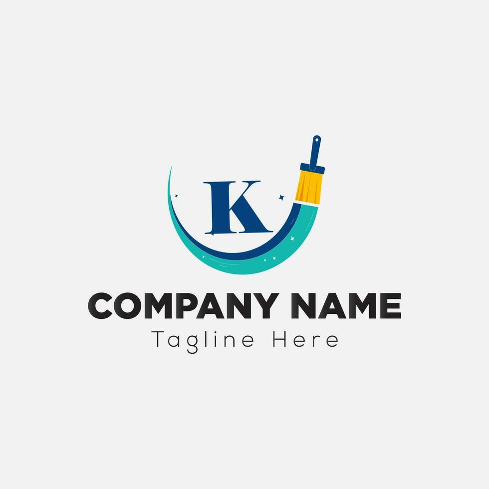 Paint Logo On Letter K Template. Paint Logo On K Letter, Initial Paint Sign Concept Template vector