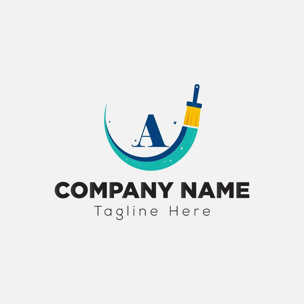Paint Logo On Letter A Template. Paint Logo On A Letter, Initial Paint Sign Concept Template vector