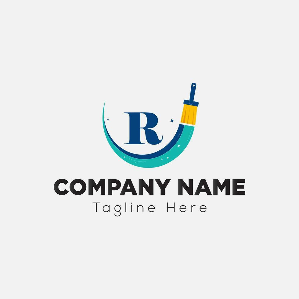 Paint Logo On Letter R Template. Paint Logo On R Letter, Initial Paint Sign Concept Template vector