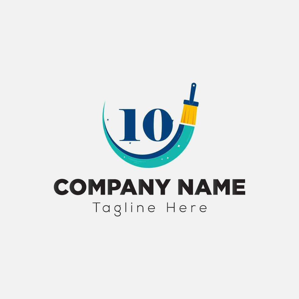 Paint Logo On Letter 10 Template. Paint Logo On 10 Letter, Initial Paint Sign Concept Template vector