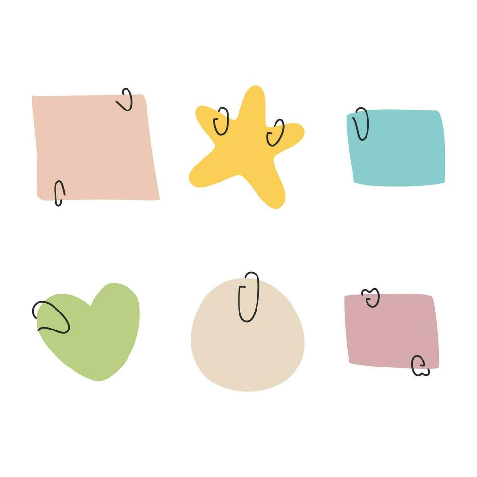 Set collection of colorful stick note with pin. Empty papers different shape. Vector illustration isolated on white background