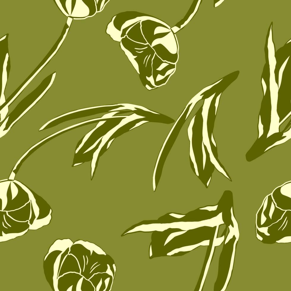 Seamless pattern with stylized tulips. Monochrome vector illustration. EPS10