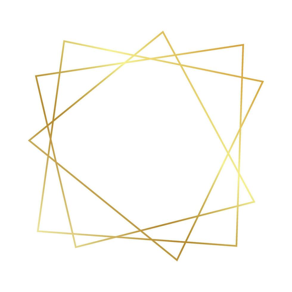 Gold geometric polygonal frame with shining effects isolated on white background. Empty glowing art deco backdrop. Vector illustration.