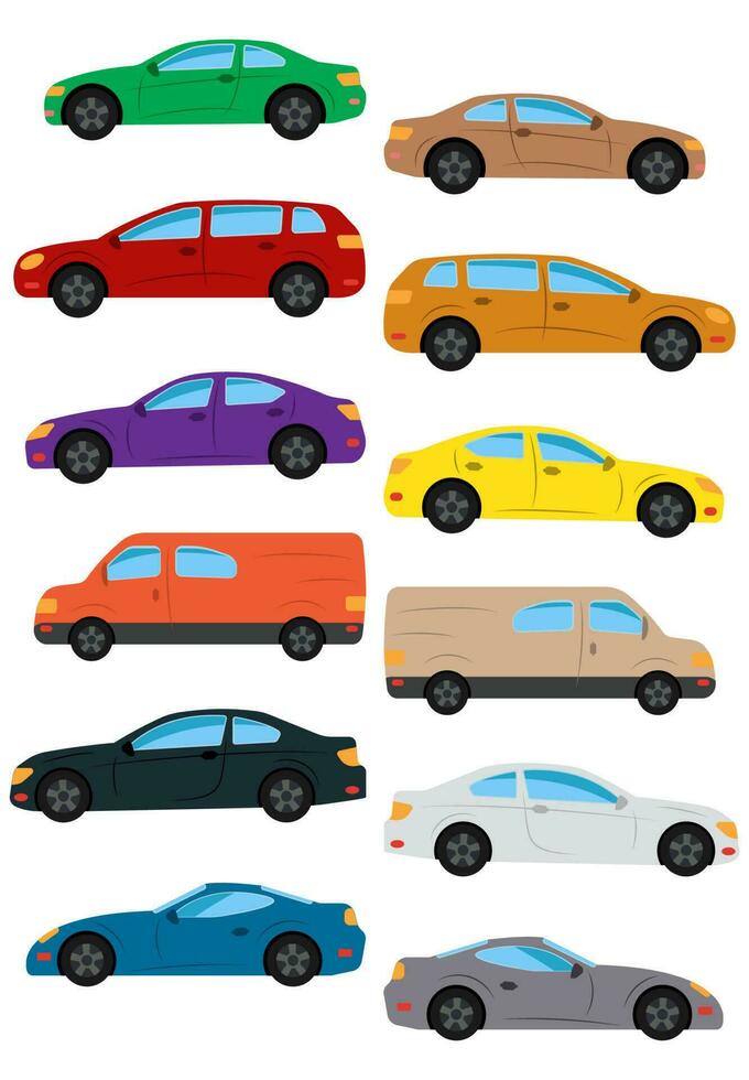 Set of multicolored car. Isolated vector illustration.