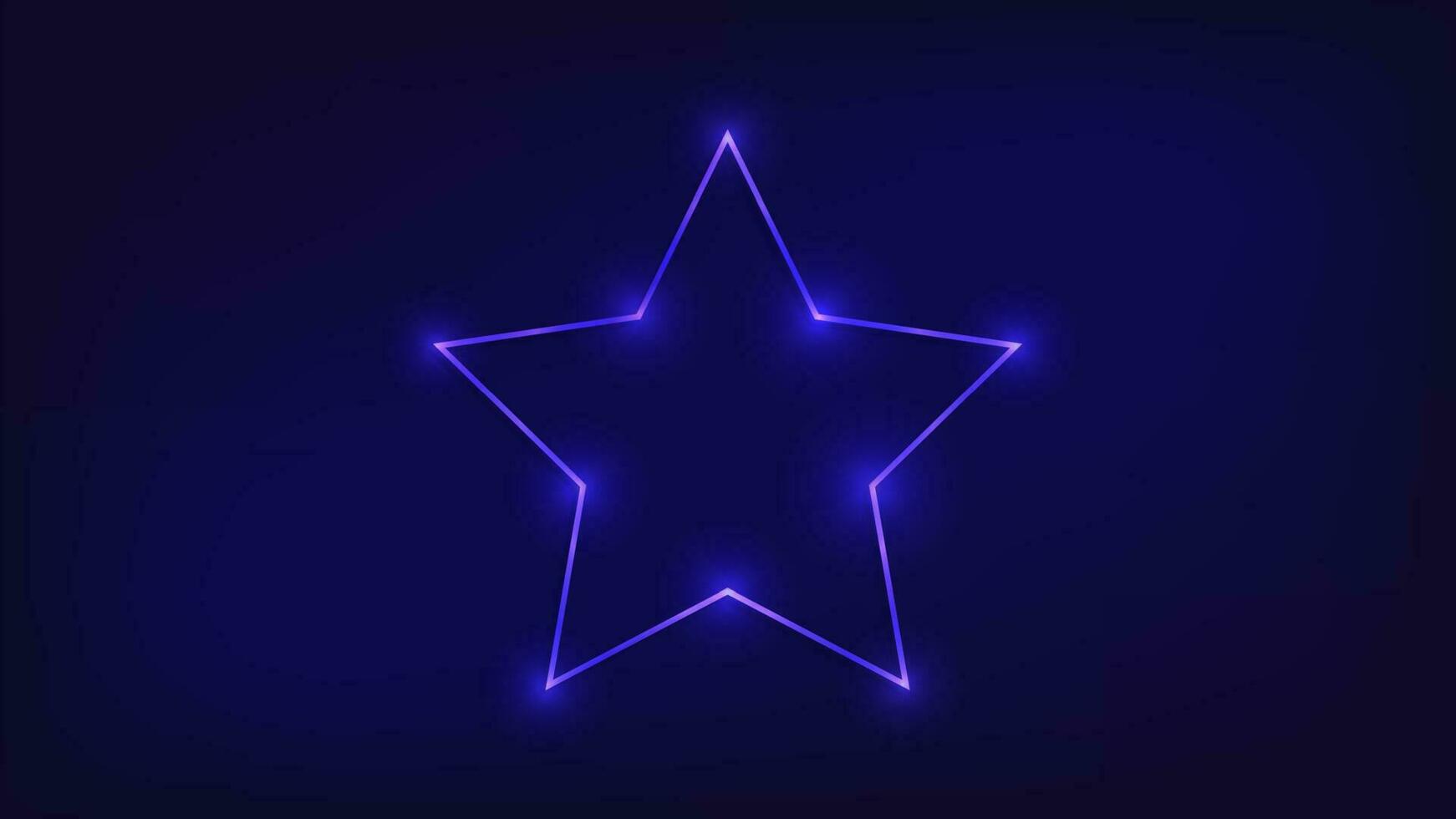 Neon frame in star form with shining effects on dark background. Empty glowing techno backdrop. Vector illustration.