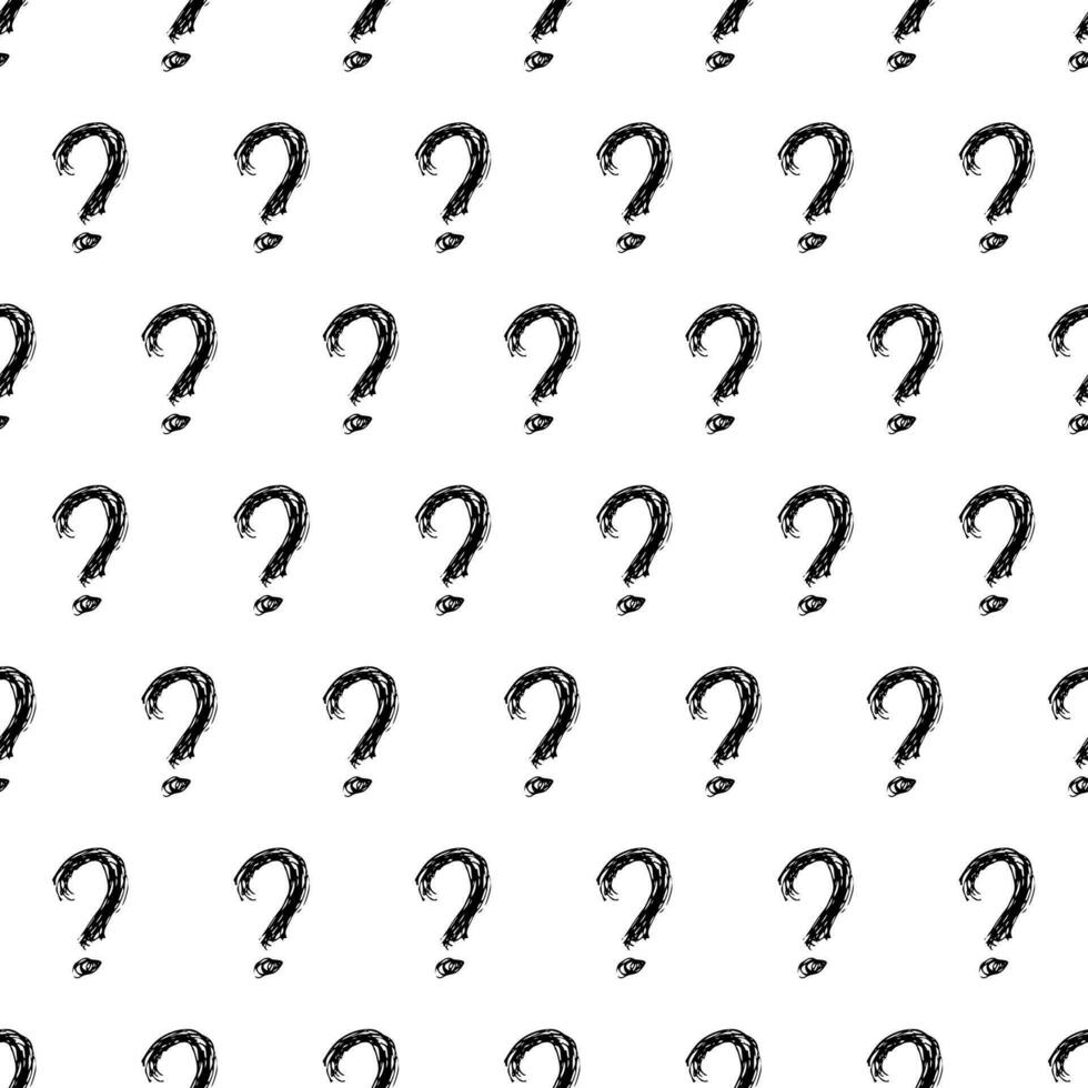 Seamless pattern with hand drawn question mark symbol. Black sketch question mark symbol on white background. Vector illustration