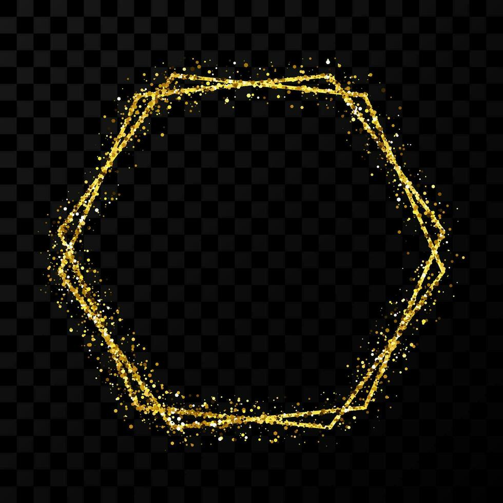 Gold shiny double hexagon frame with light effects vector