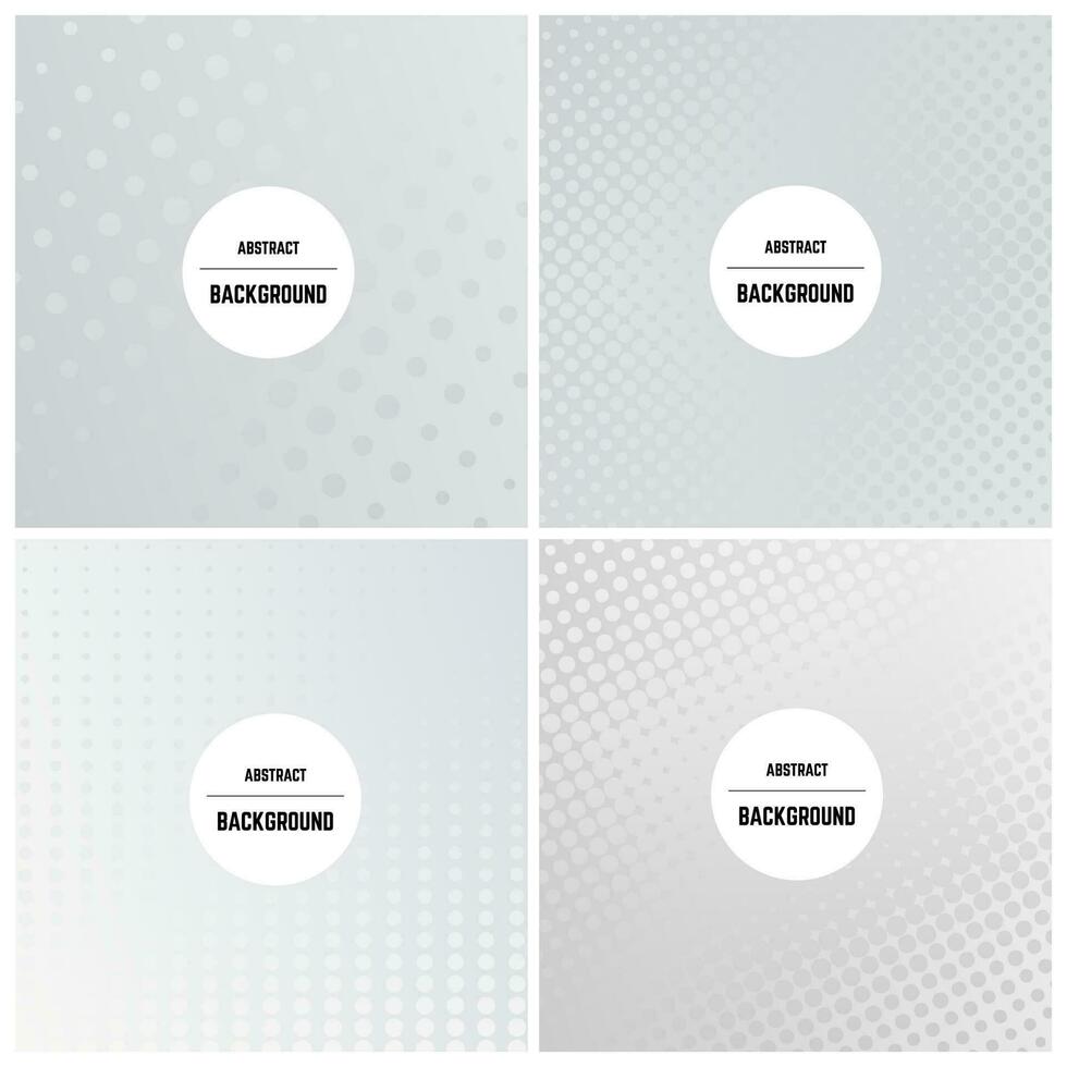 Set of four monochrome background with dots and halftone effect. Vector illustration.