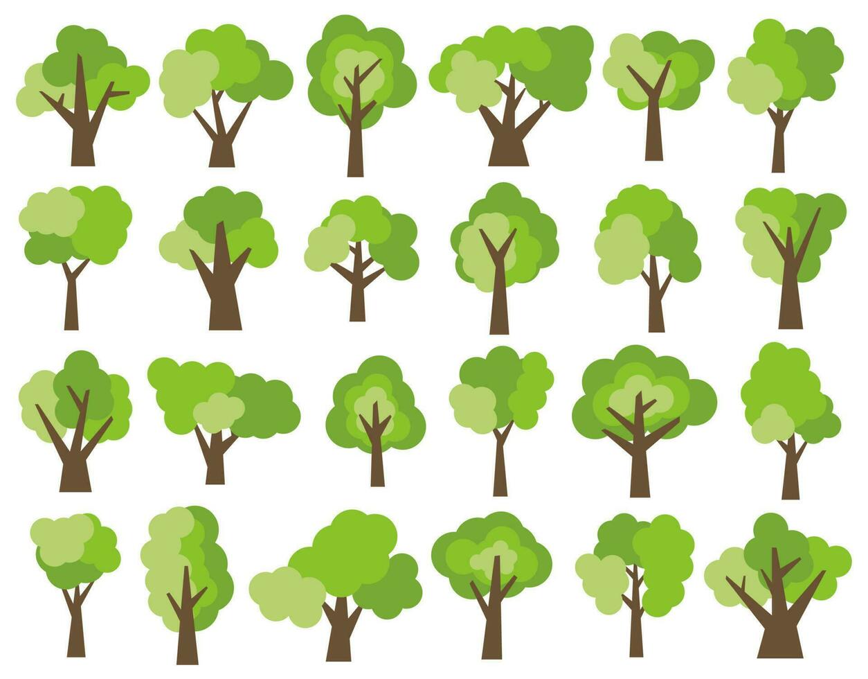 conjunto de veinte cuatro diferente dibujos animados verde arboles aislado en blanco antecedentes. vector ilustración